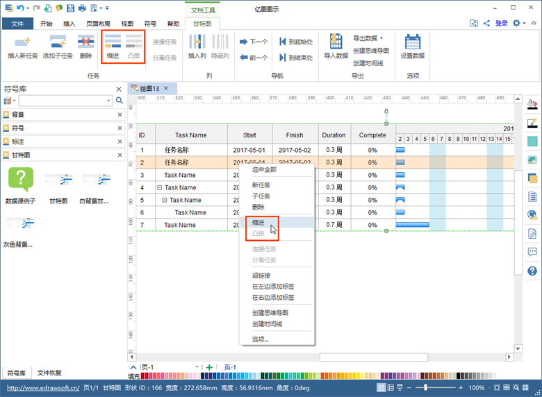 甘特图凸排缩进